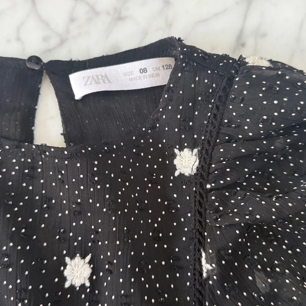 Zara Girl's Swiss Dot Embroidered Flowers Dress size 8